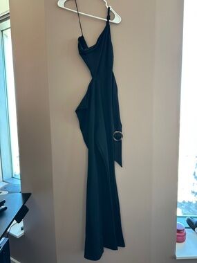 Elegant Asymmetric Black Jumpsuitwith Side Ring Detail